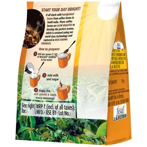 Nescafe Sunrise Instant Coffee - Chicory Mix, Rich In Aroma & Flavour, 100 g Pouch