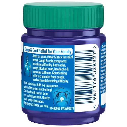 Vicks Vapo Rub With Menthol, Camphor & Eucalyptus Oil - Relieves Cold & Cough, Clears Blocked Nose, 50 ml Bottle