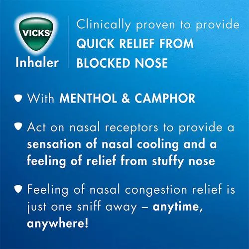 Vicks Inhaler - Provides Instant Relief From Blocked Nose, 0.5 ml Tube